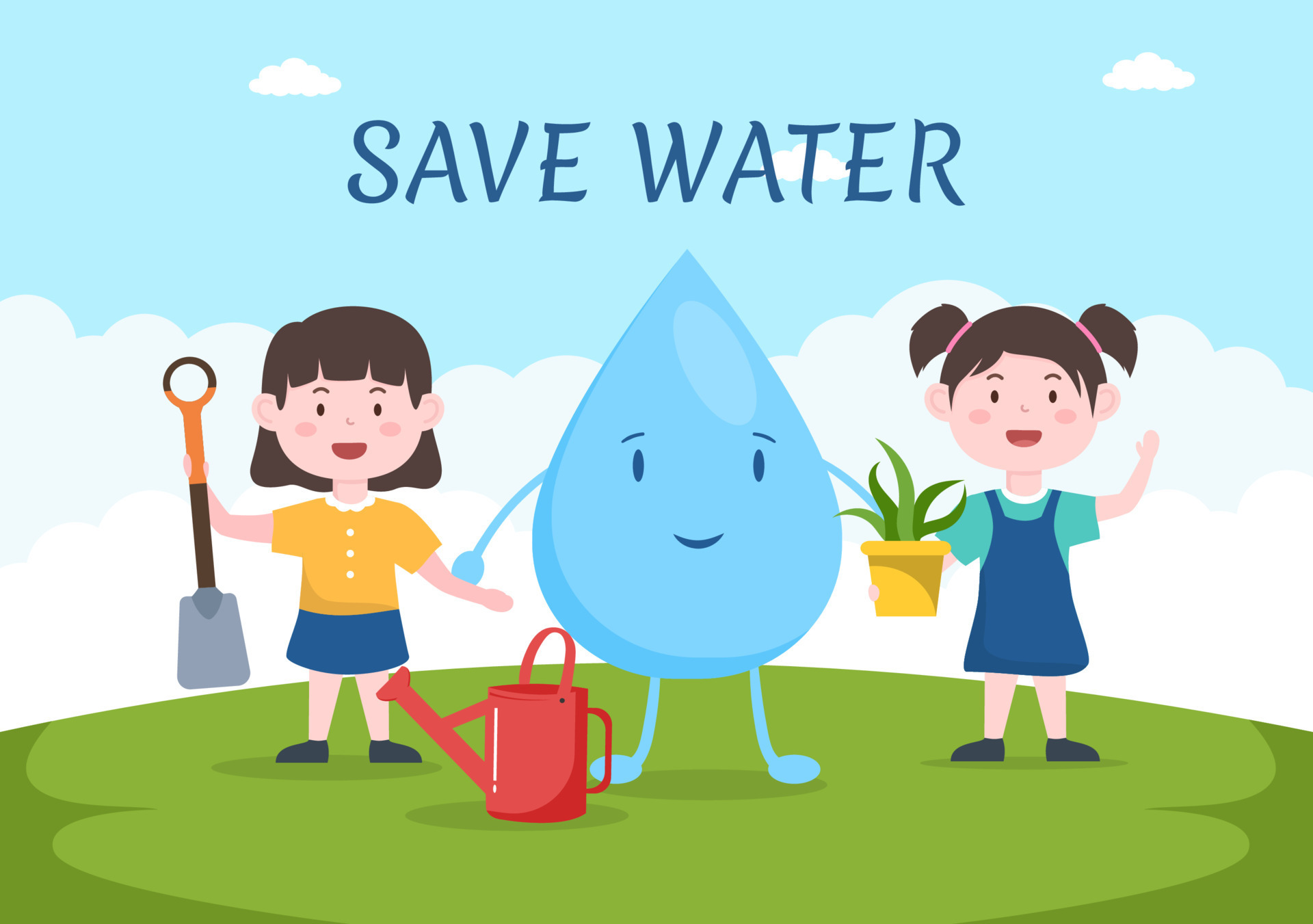 Water Saving Templates Hand Drawn Flat Cartoon Illustration for Mineral