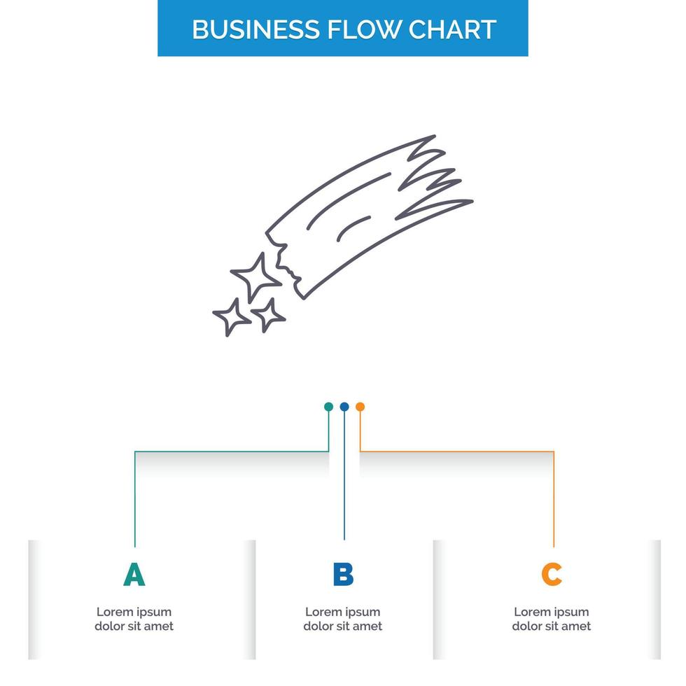 Asteroid. astronomy. meteor. space. comet Business Flow Chart Design with 3 Steps. Line Icon For Presentation Background Template Place for text vector