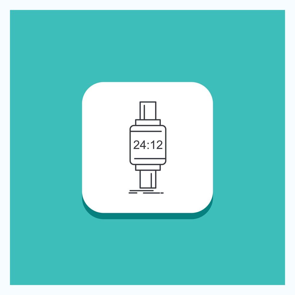 botón redondo para reloj inteligente. reloj inteligente. reloj. manzana. icono de línea android fondo turquesa vector