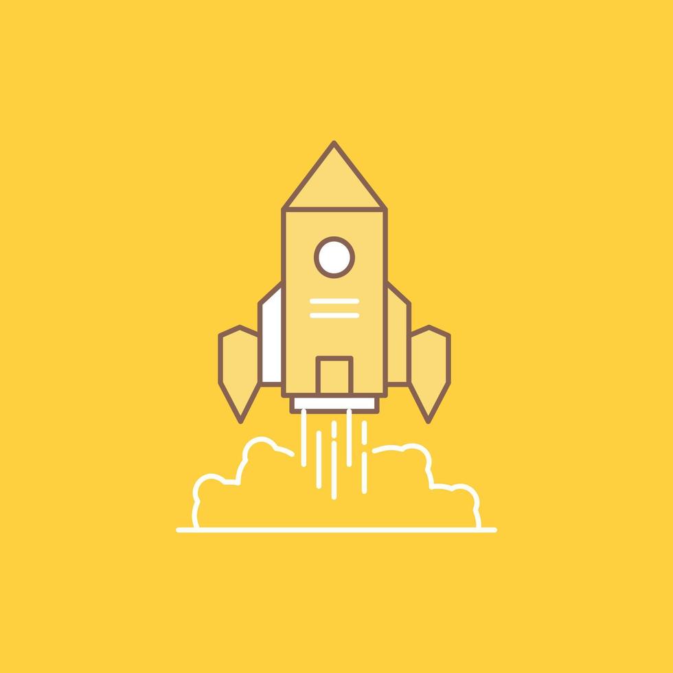 cohete. astronave. puesta en marcha. lanzar. icono lleno de línea plana de juego. hermoso botón de logotipo sobre fondo amarillo para ui y ux. sitio web o aplicación móvil vector