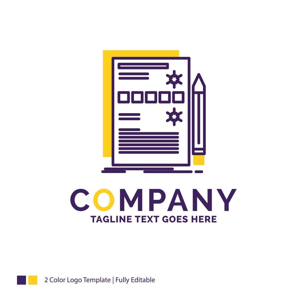 Company Name Logo Design For Component. data. design. hardware. system. Purple and yellow Brand Name Design with place for Tagline. Creative Logo template for Small and Large Business. vector