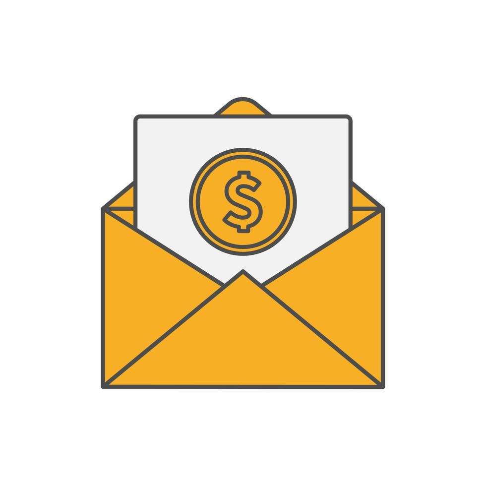 Icon of an open envelope with money. Dollar accounts. Salary, earnings and savings concept. Flat style illustration vector