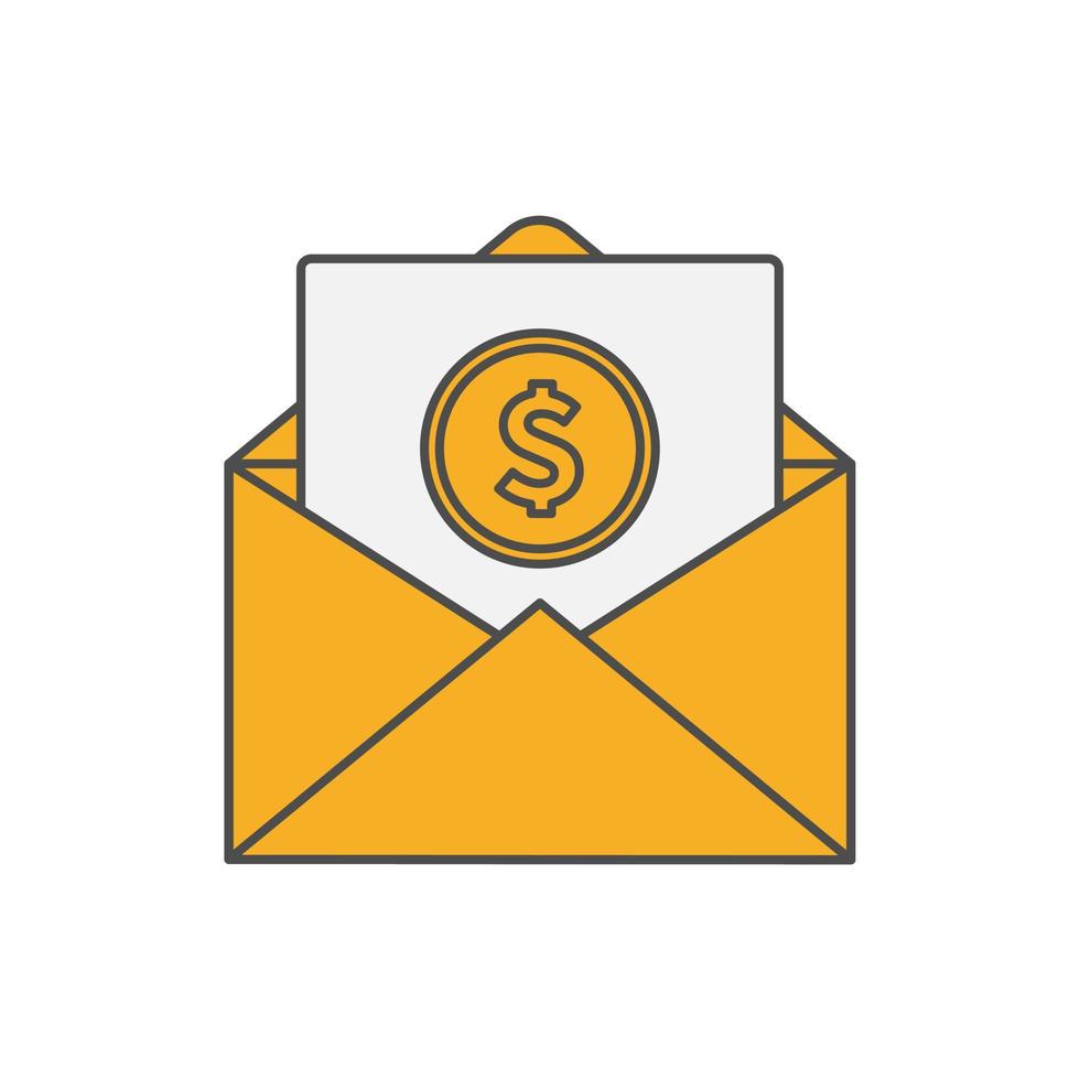 Icon of an open envelope with money. Dollar accounts. Salary, earnings and savings concept. Flat style illustration vector