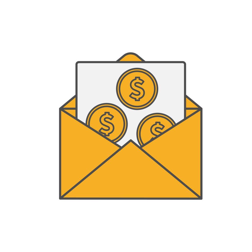 Icon of an open envelope with money. Dollar accounts. Salary, earnings and savings concept. Flat style illustration vector