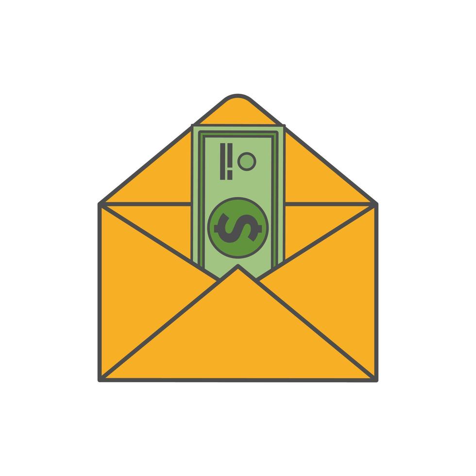 Icon of an open envelope with money. Dollar accounts. Salary, earnings and savings concept. Flat style illustration vector