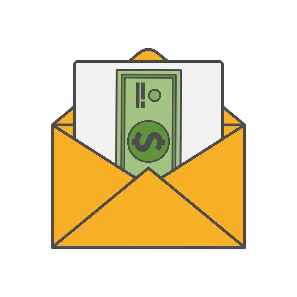 Icon of an open envelope with money. Dollar accounts. Salary, earnings and savings concept. Flat style illustration vector