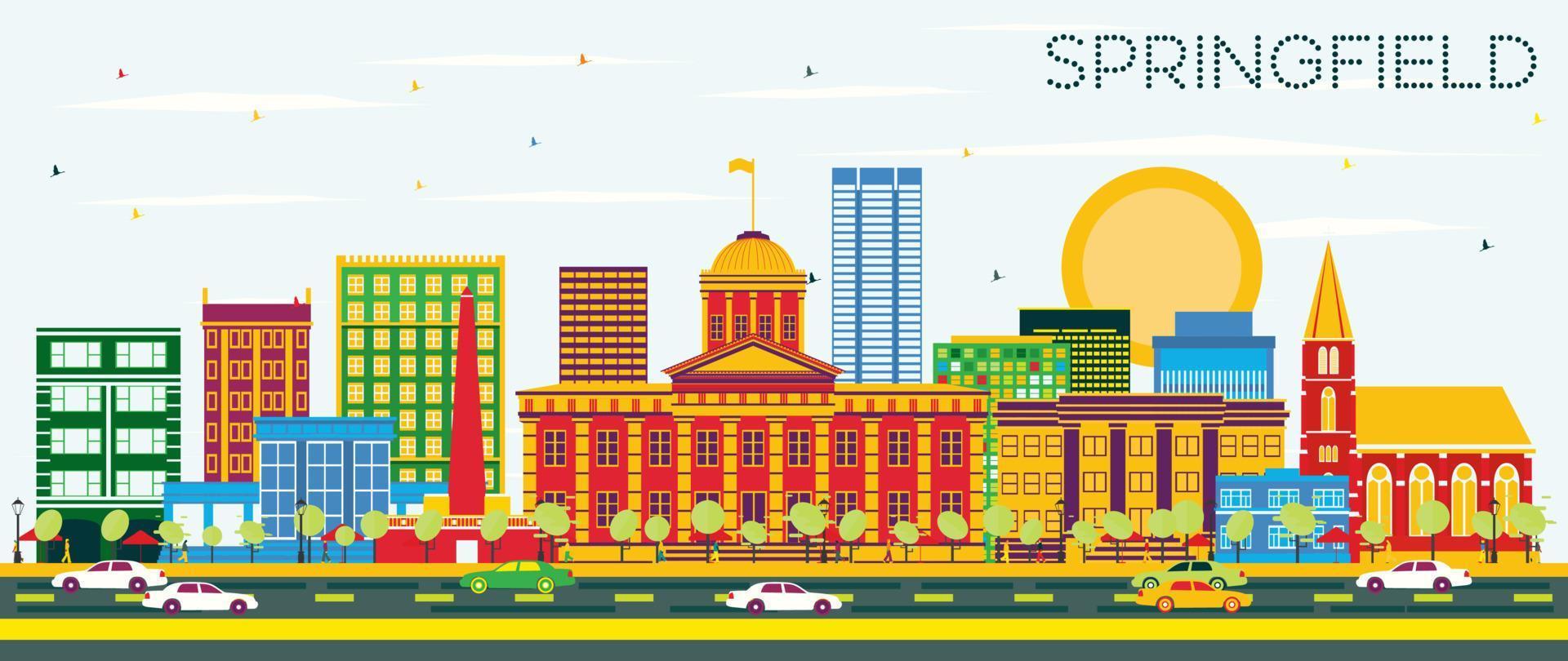 Springfield Skyline with Color Buildings and Blue Sky. vector