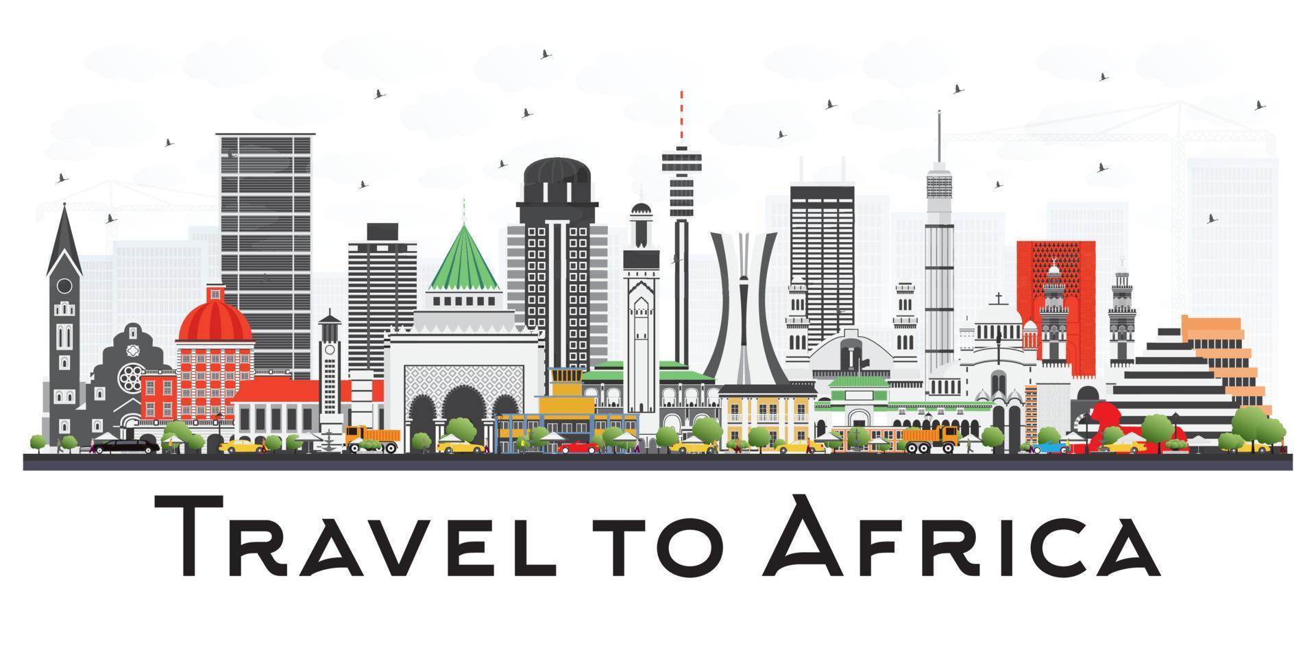 Africa Skyline with Famous Landmarks. vector