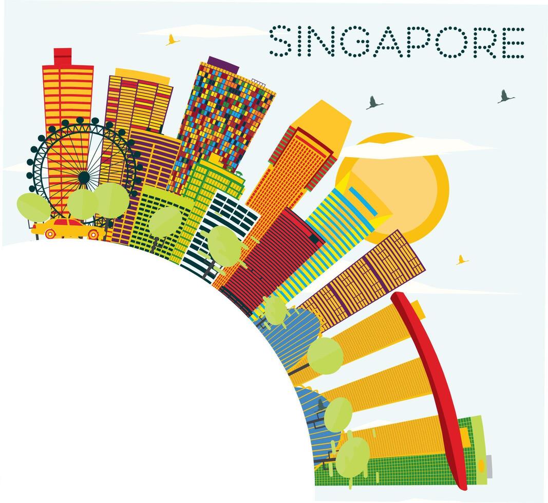 Singapore Skyline with Color Buildings, Blue Sky and Copy Space. vector