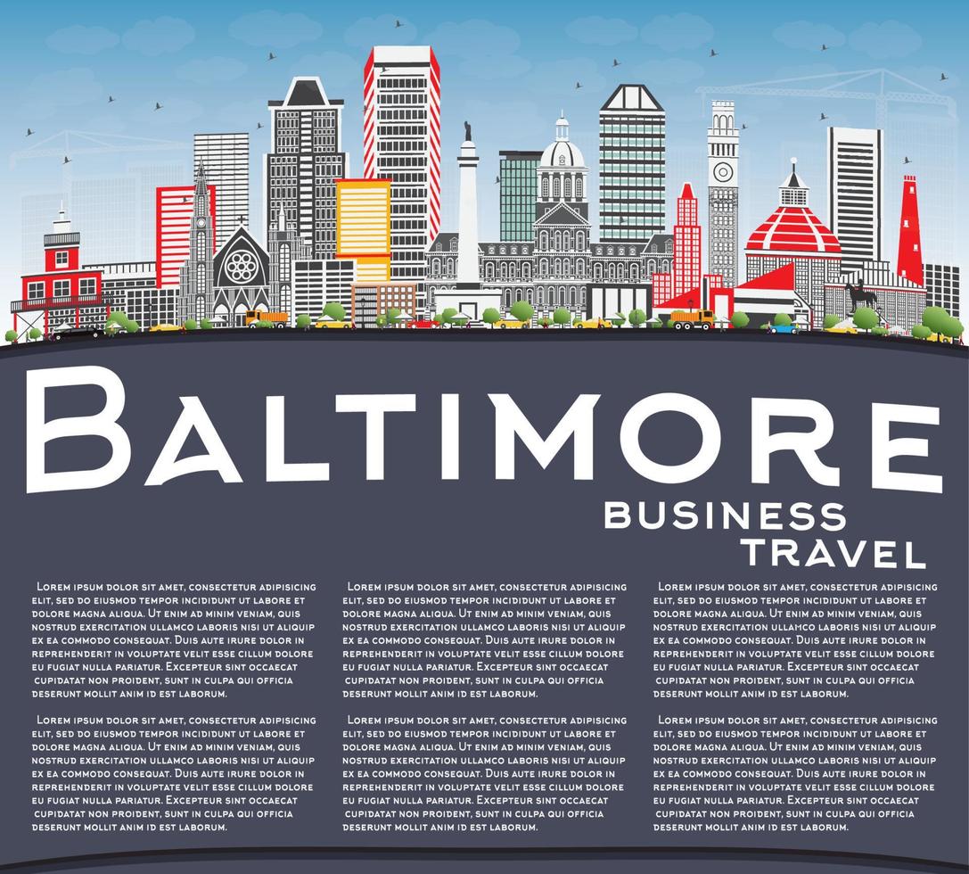 Baltimore Skyline with Gray Buildings, Blue Sky and Copy Space. vector