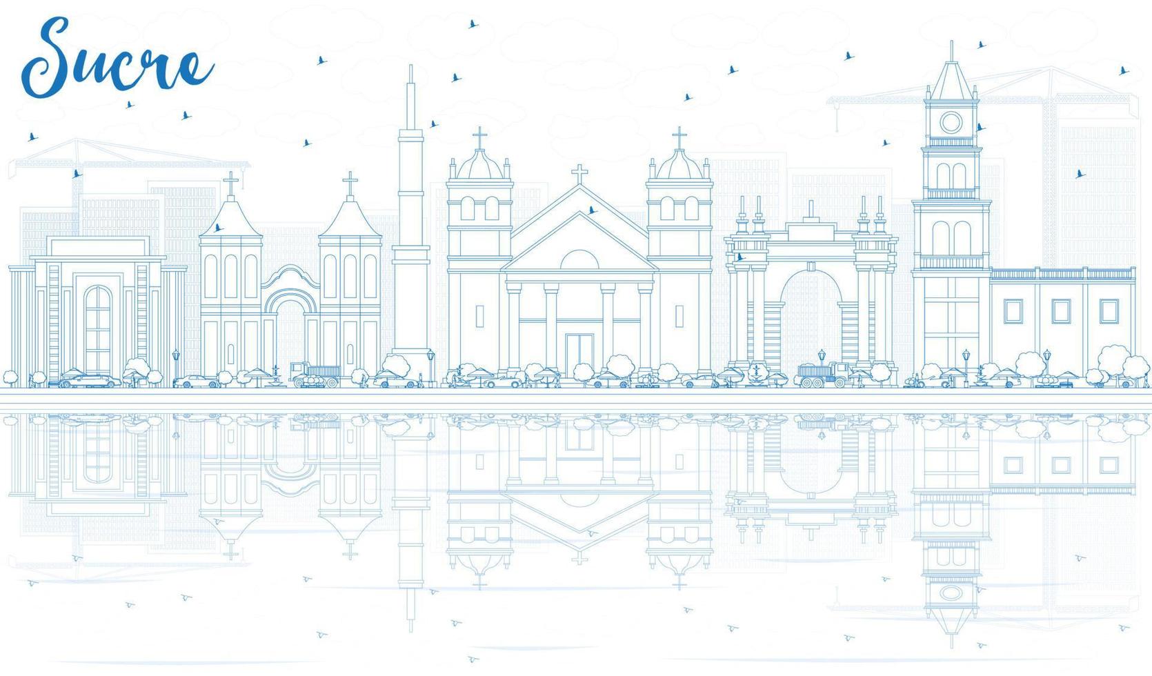 Outline Sucre Skyline with Blue Buildings. vector