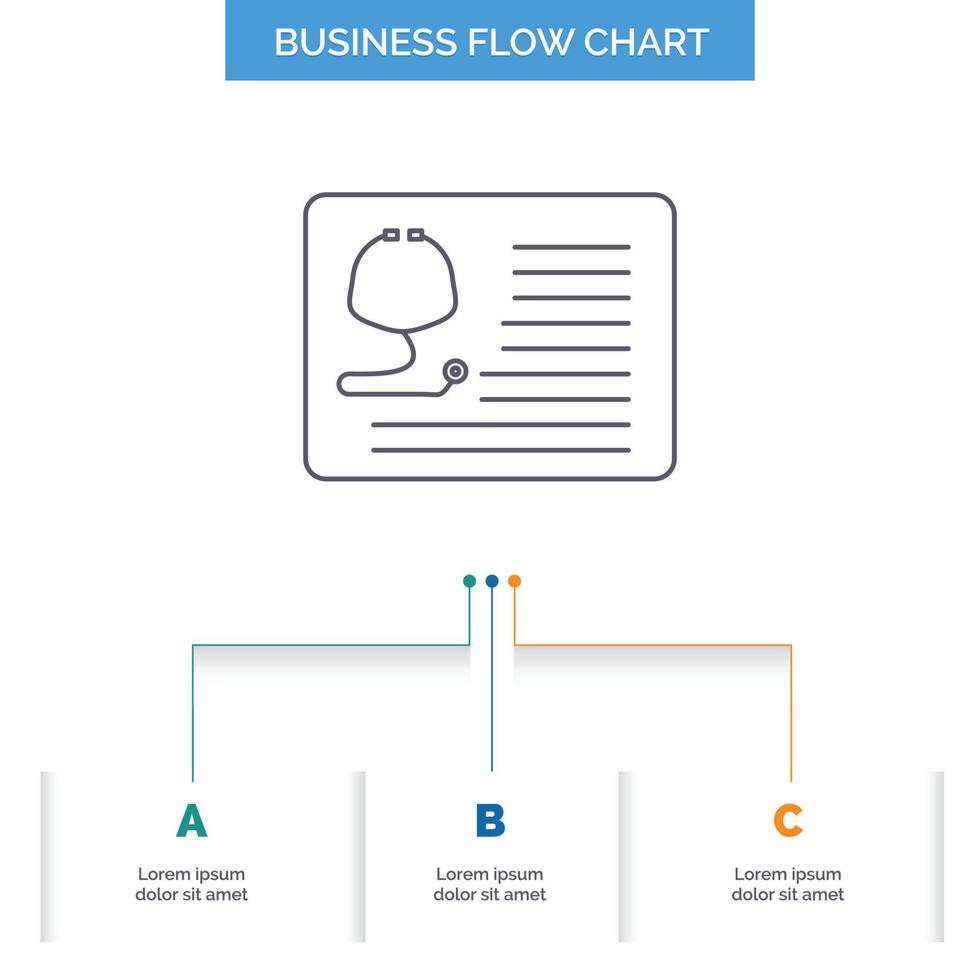 stethoscope. doctor. cardiology. healthcare. medical Business Flow Chart Design with 3 Steps. Line Icon For Presentation Background Template Place for text vector