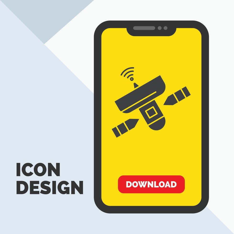 satellite. antenna. radar. space. Signal Glyph Icon in Mobile for Download Page. Yellow Background vector