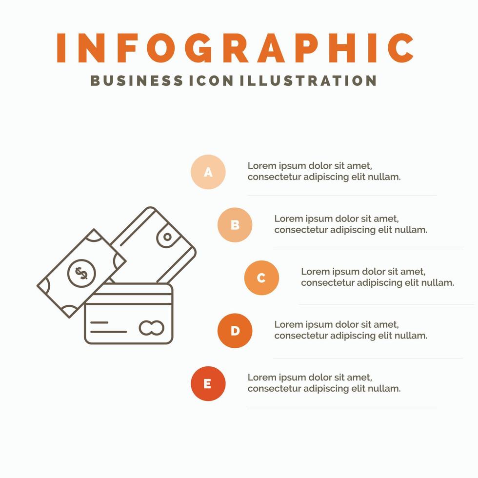 credit card. money. currency. dollar. wallet Infographics Template for Website and Presentation. Line Gray icon with Orange infographic style vector illustration