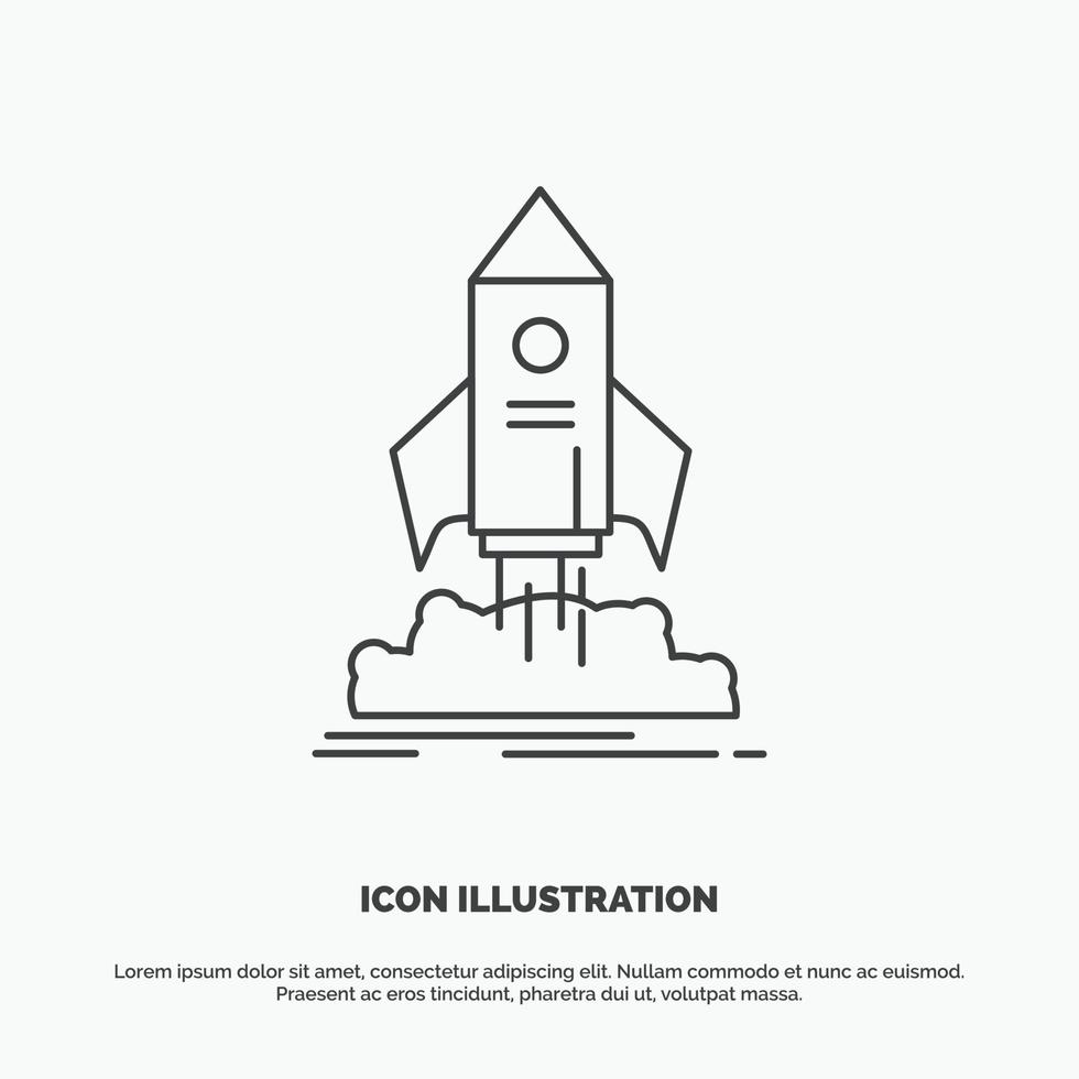 launch. startup. ship. shuttle. mission Icon. Line vector gray symbol for UI and UX. website or mobile application