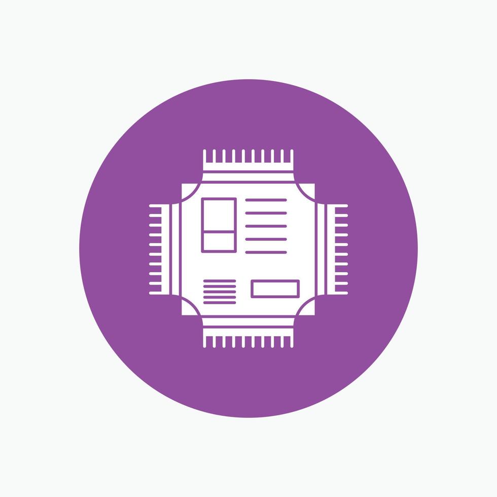 Chip. cpu. microchip. processor. technology White Glyph Icon in Circle. Vector Button illustration