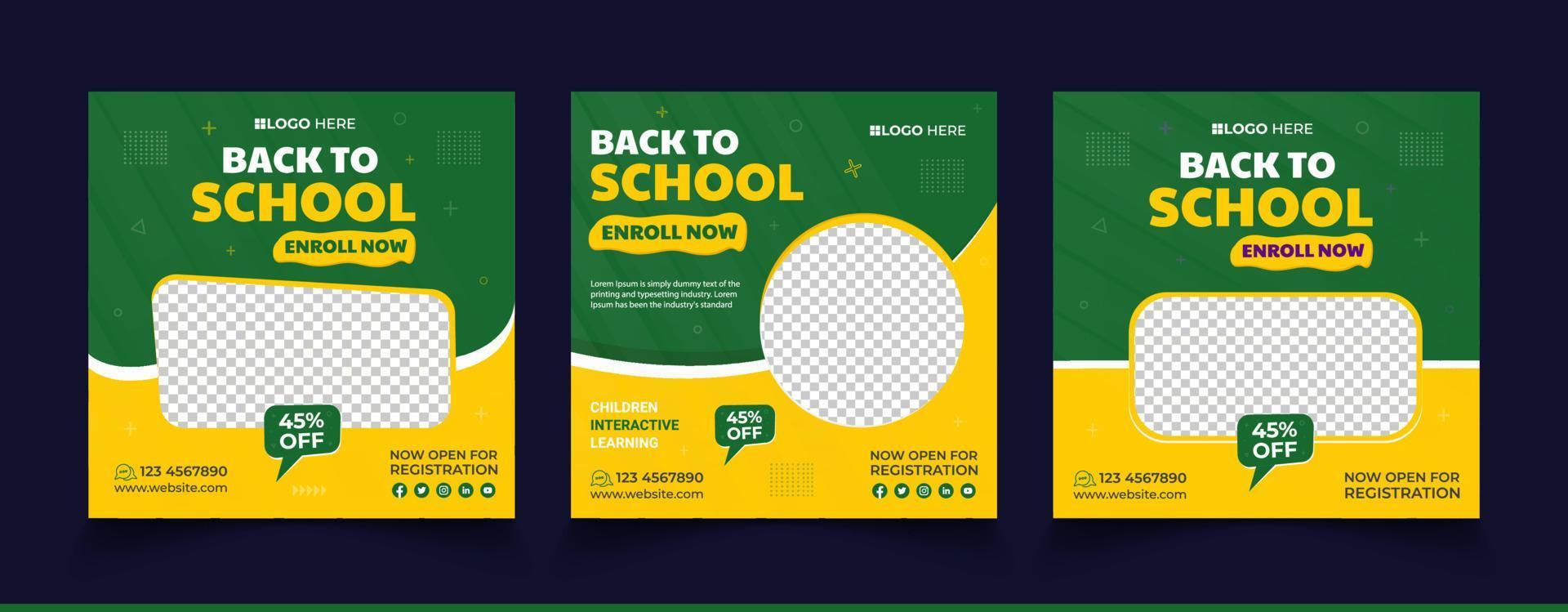 Back to school admission promotion social media post banner template vector