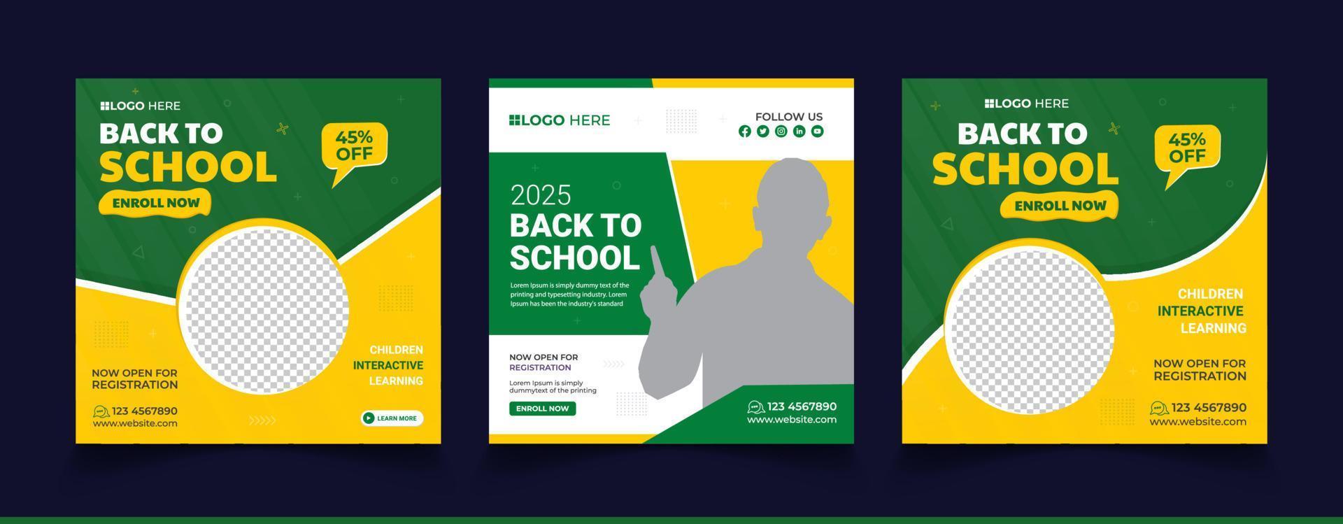 Back to school admission promotion social media post banner template vector