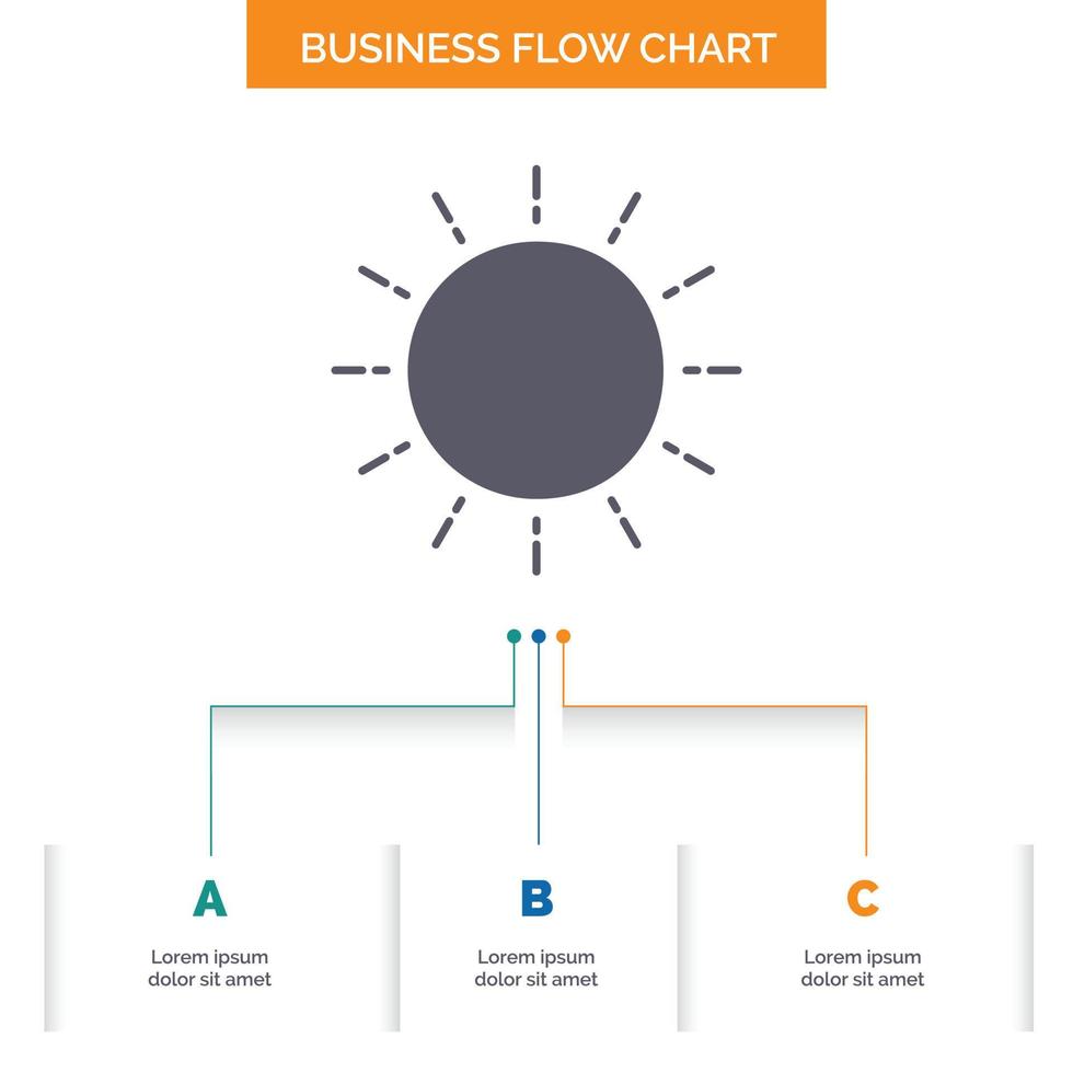 sun. weather. sunset. sunrise. summer Business Flow Chart Design with 3 Steps. Glyph Icon For Presentation Background Template Place for text. vector