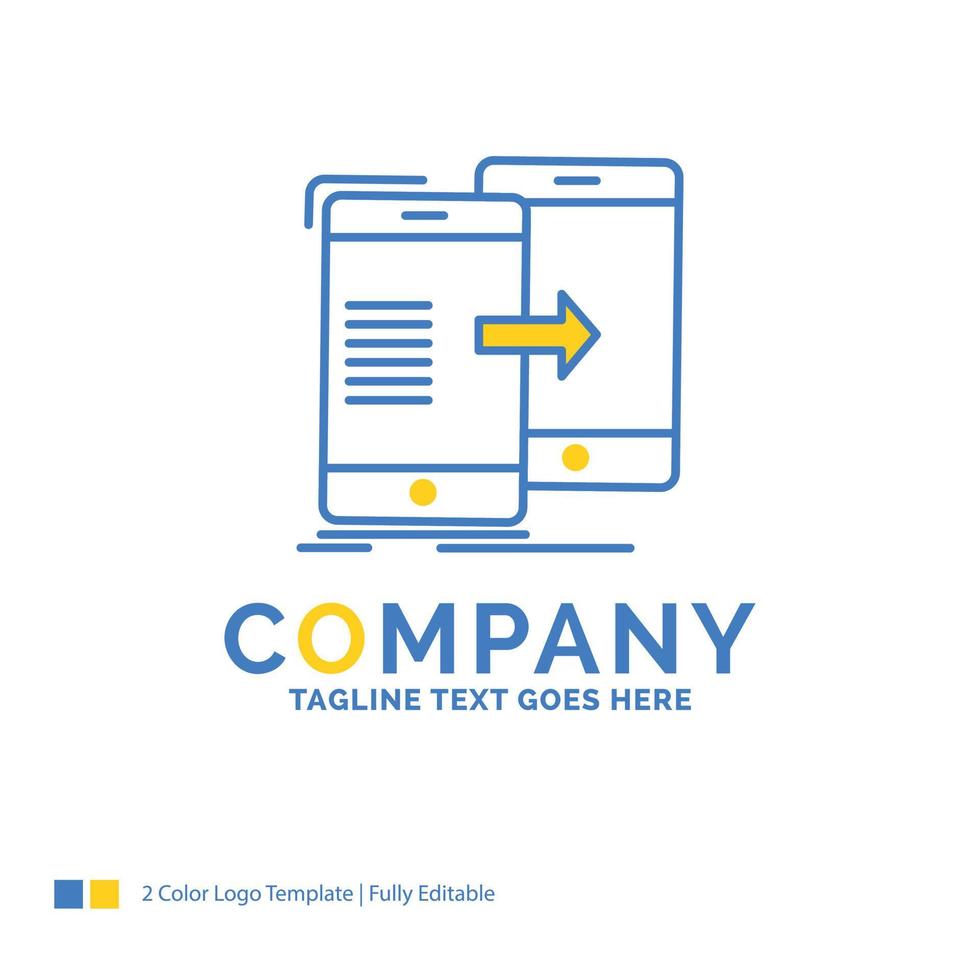 data, Sharing, sync, synchronization, syncing Blue Yellow Business Logo template. vector