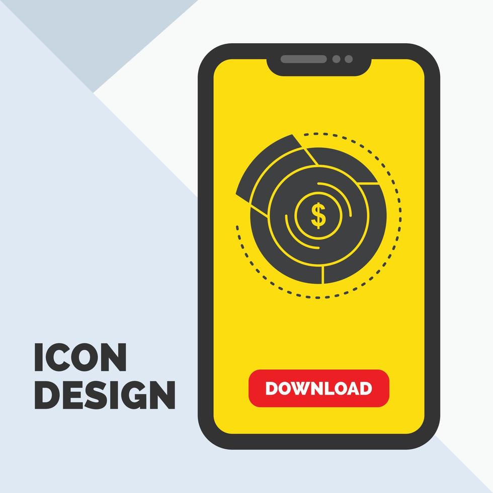 Balance. budget. diagram. financial. graph Glyph Icon in Mobile for Download Page. Yellow Background vector