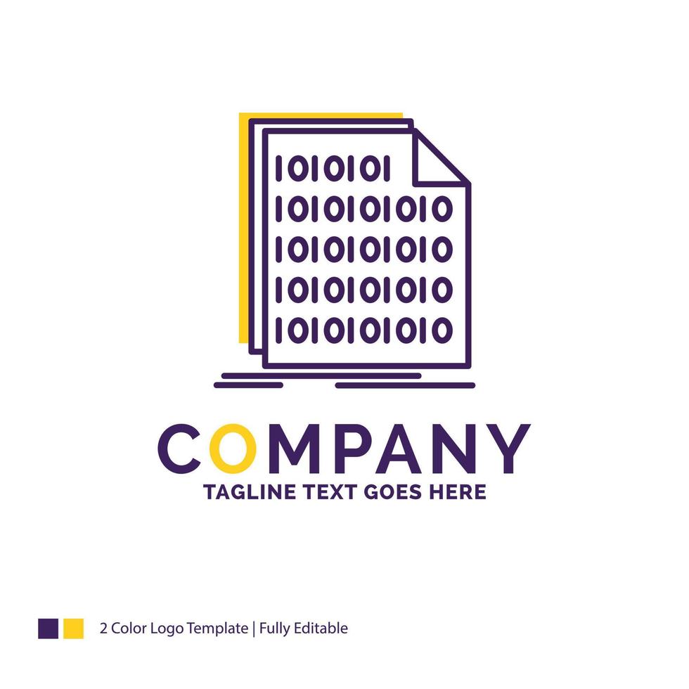 Company Name Logo Design For Binary. code. coding. data. document. Purple and yellow Brand Name Design with place for Tagline. Creative Logo template for Small and Large Business. vector