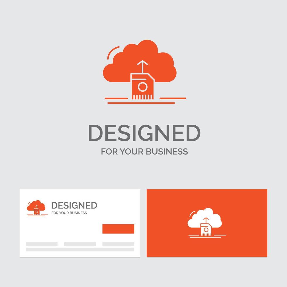 Business logo template for cloud. upload. save. data. computing. Orange Visiting Cards with Brand logo template. vector