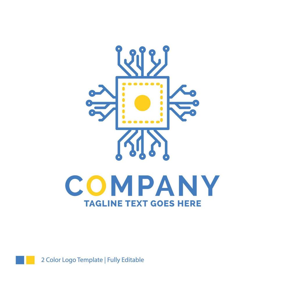 Chip. cpu. microchip. processor. technology Blue Yellow Business Logo template. Creative Design Template Place for Tagline. vector