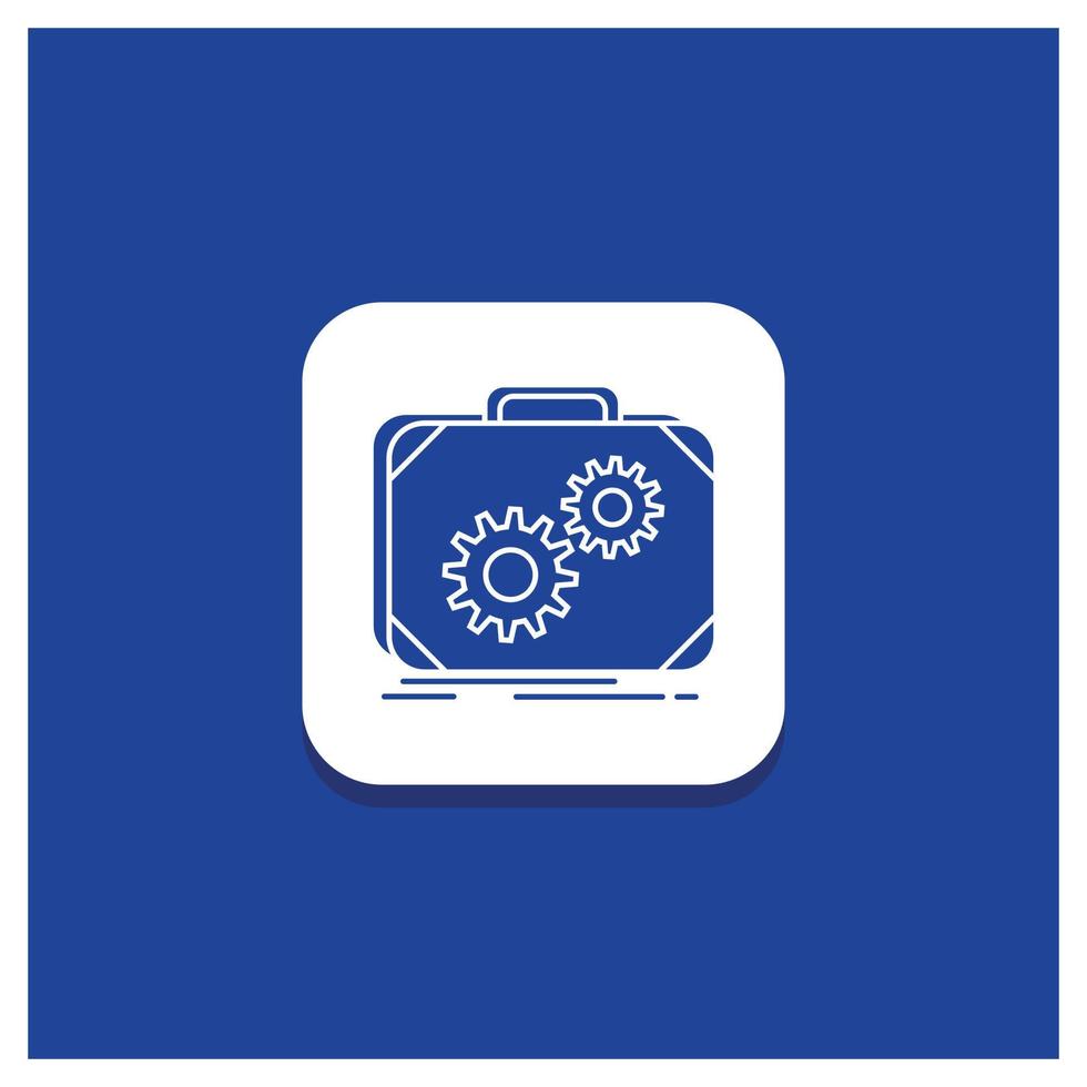 Blue Round Button for Briefcase. case. production. progress. work Glyph icon vector