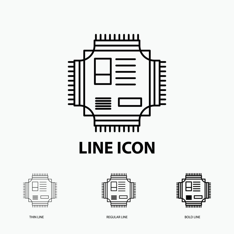 Chip. cpu. microchip. processor. technology Icon in Thin. Regular and Bold Line Style. Vector illustration