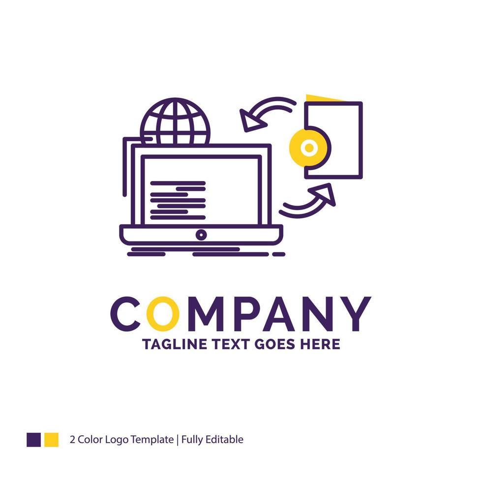 Company Name Logo Design For Disc. online. game. publish. publishing. Purple and yellow Brand Name Design with place for Tagline. Creative Logo template for Small and Large Business. vector