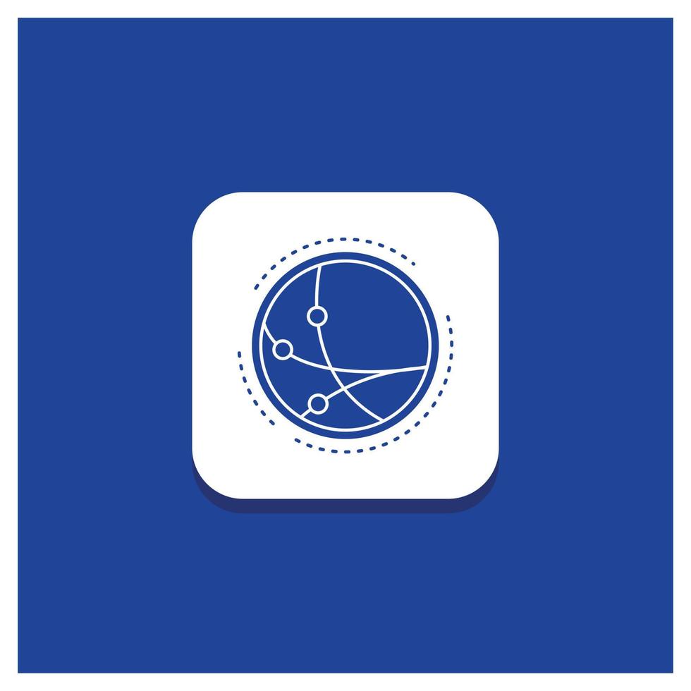 Blue Round Button for worldwide, communication, connection, internet, network Glyph icon vector