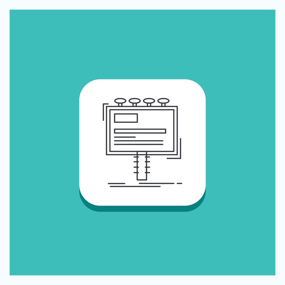 Round Button for ad. advertisement. advertising. billboard. promo Line icon Turquoise Background vector