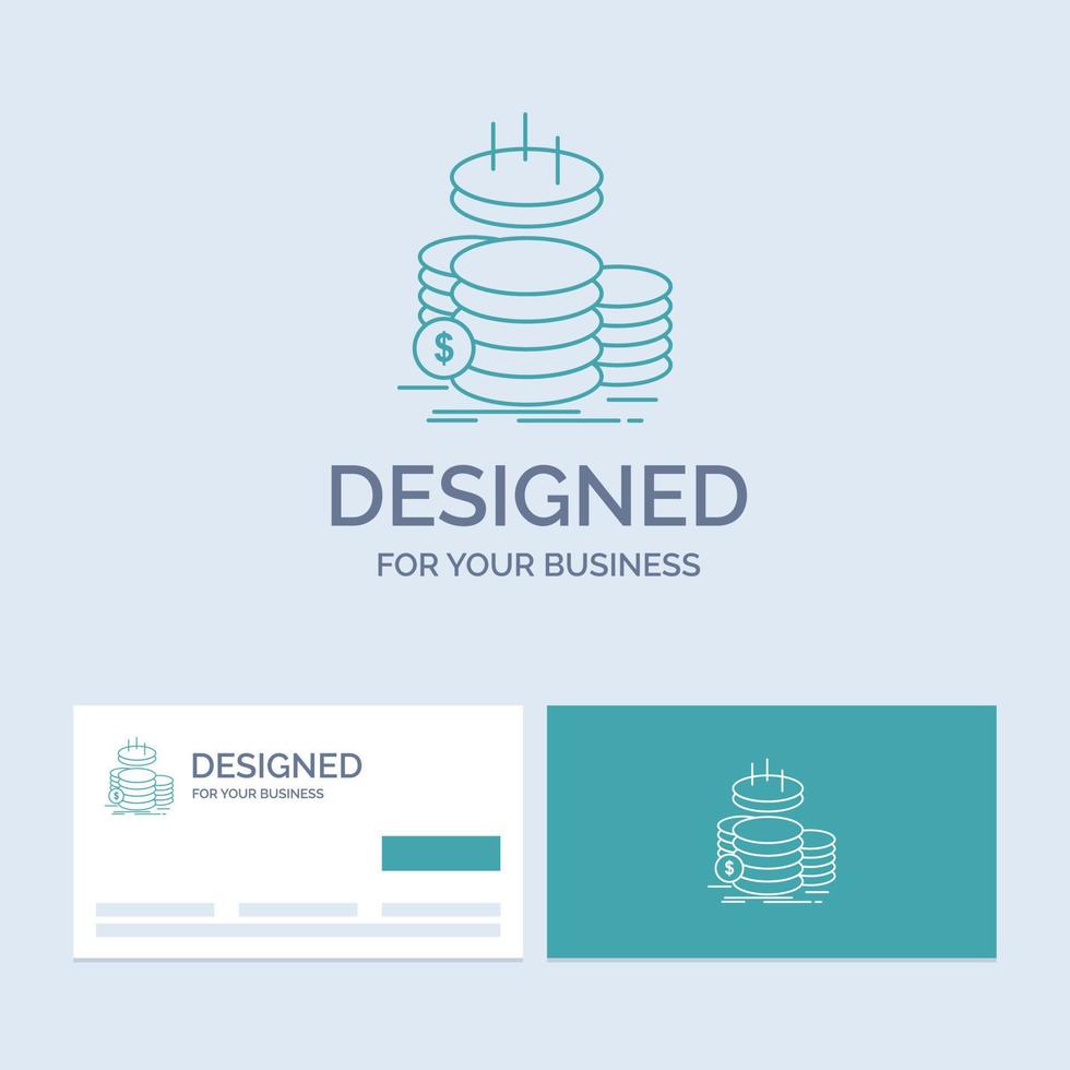 coins. finance. gold. income. savings Business Logo Line Icon Symbol for your business. Turquoise Business Cards with Brand logo template vector