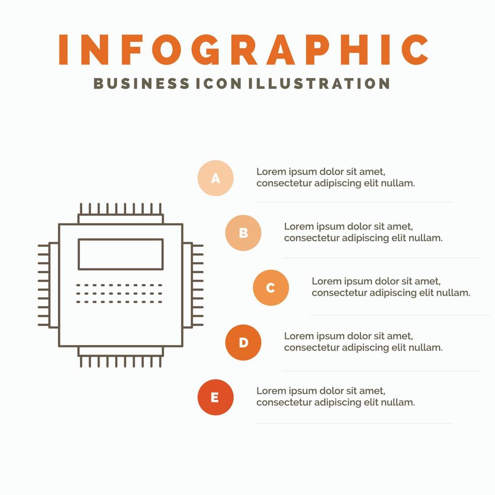 procesador. hardware. computadora. ordenador personal. plantilla de infografía de tecnología para sitio web y presentación. icono de línea gris con ilustración de vector de estilo infográfico naranja