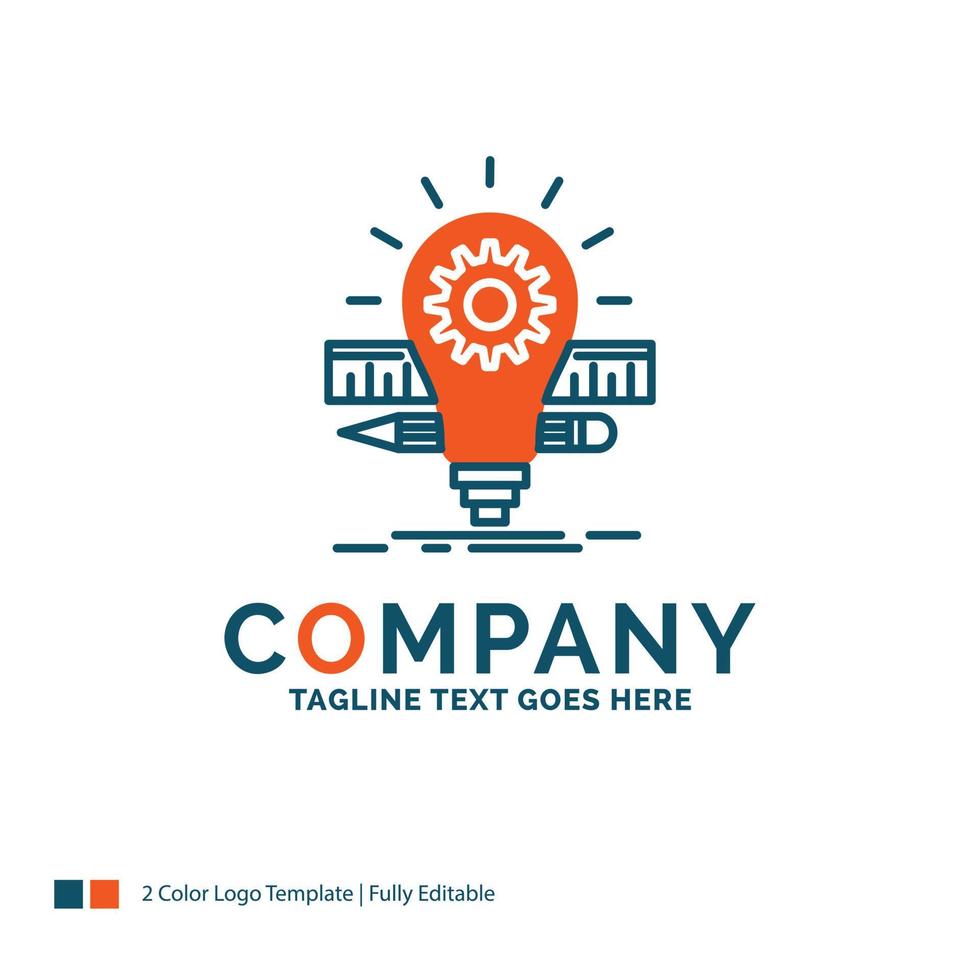 Development. idea. bulb. pencil. scale Logo Design. Blue and Orange Brand Name Design. Place for Tagline. Business Logo template. vector