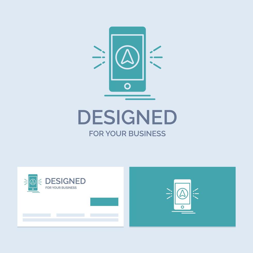 navigation. app. camping. gps. location Business Logo Glyph Icon Symbol for your business. Turquoise Business Cards with Brand logo template. vector