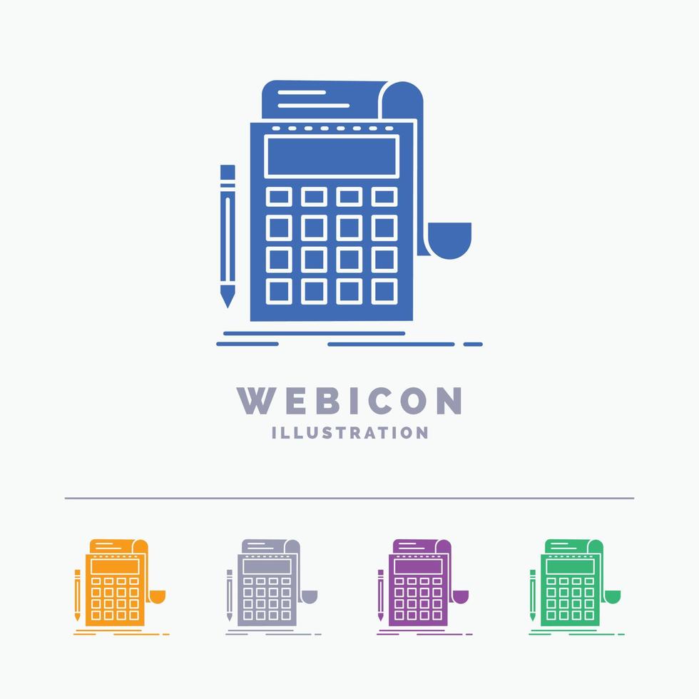 Accounting. audit. banking. calculation. calculator 5 Color Glyph Web Icon Template isolated on white. Vector illustration