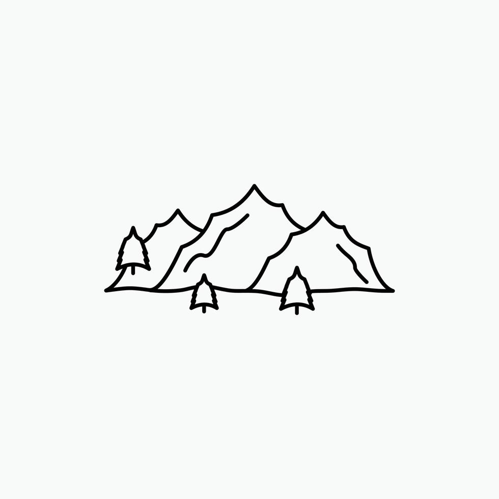 montaña. paisaje. Cerro. naturaleza. icono de línea de árbol. ilustración vectorial aislada vector