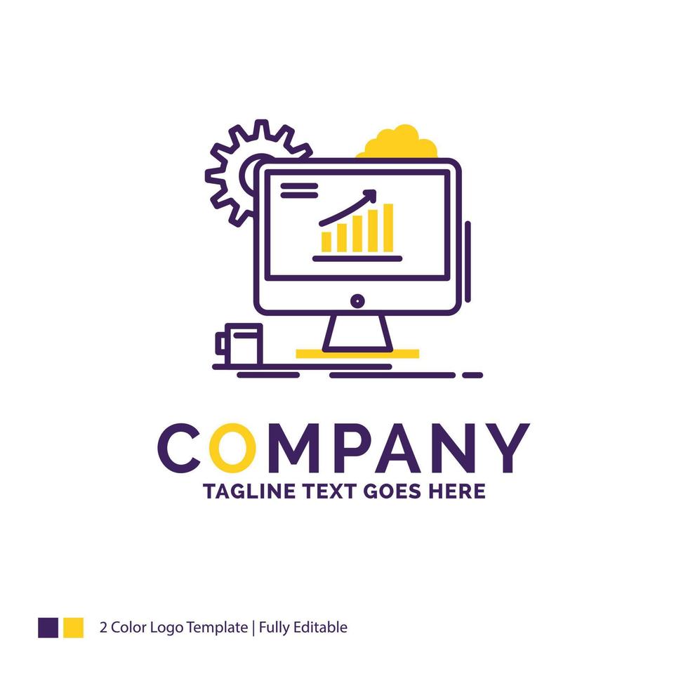 Company Name Logo Design For Analytics. chart. seo. web. Setting. Purple and yellow Brand Name Design with place for Tagline. Creative Logo template for Small and Large Business. vector