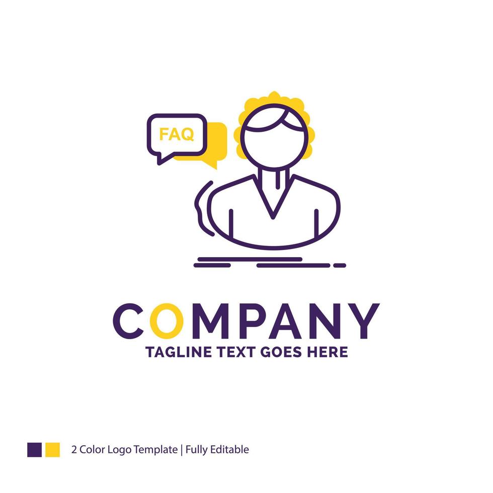 Company Name Logo Design For FAQ. Assistance. call. consultation. help. Purple and yellow Brand Name Design with place for Tagline. Creative Logo template for Small and Large Business. vector
