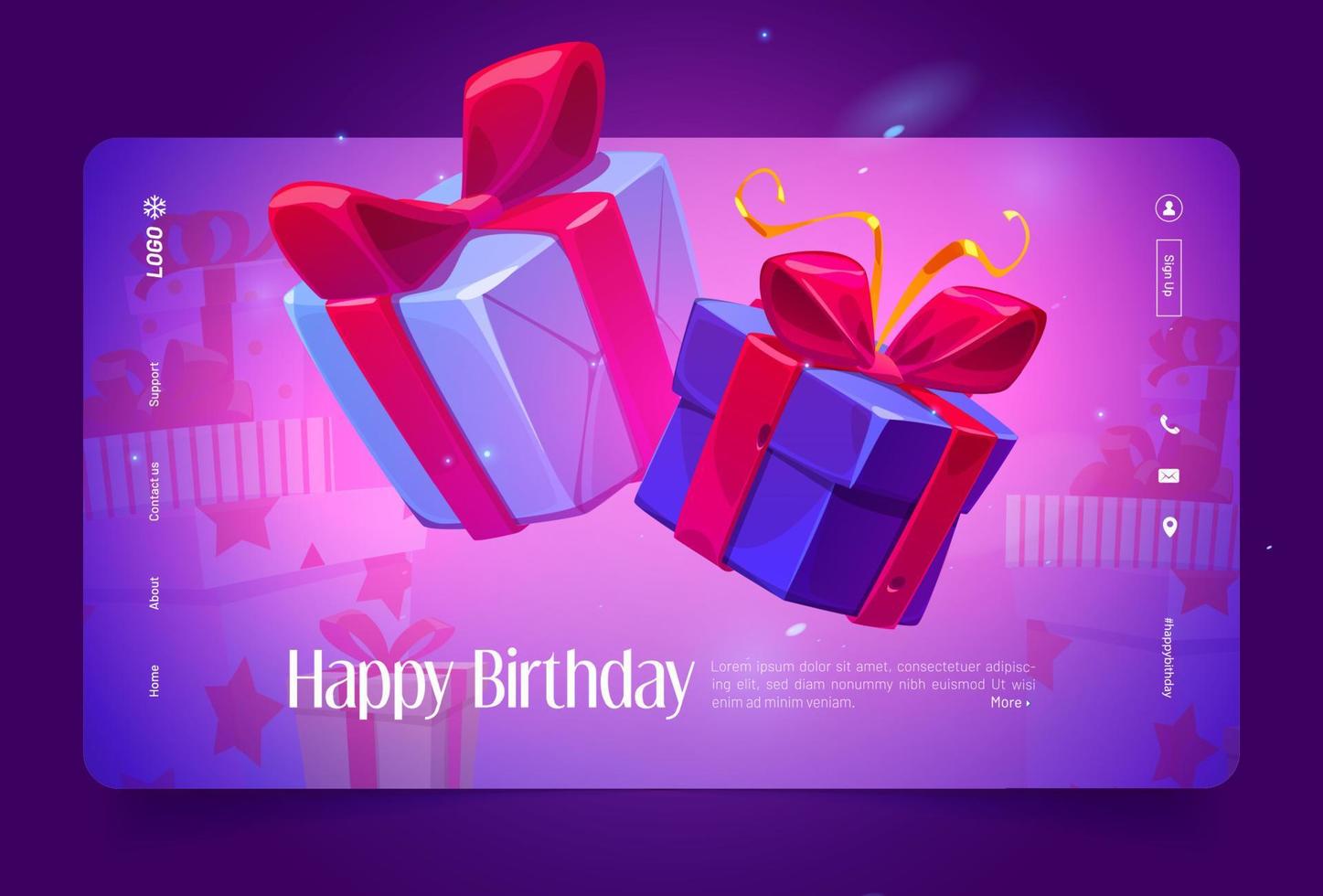 Happy birthday cartoon landing page with gift box vector