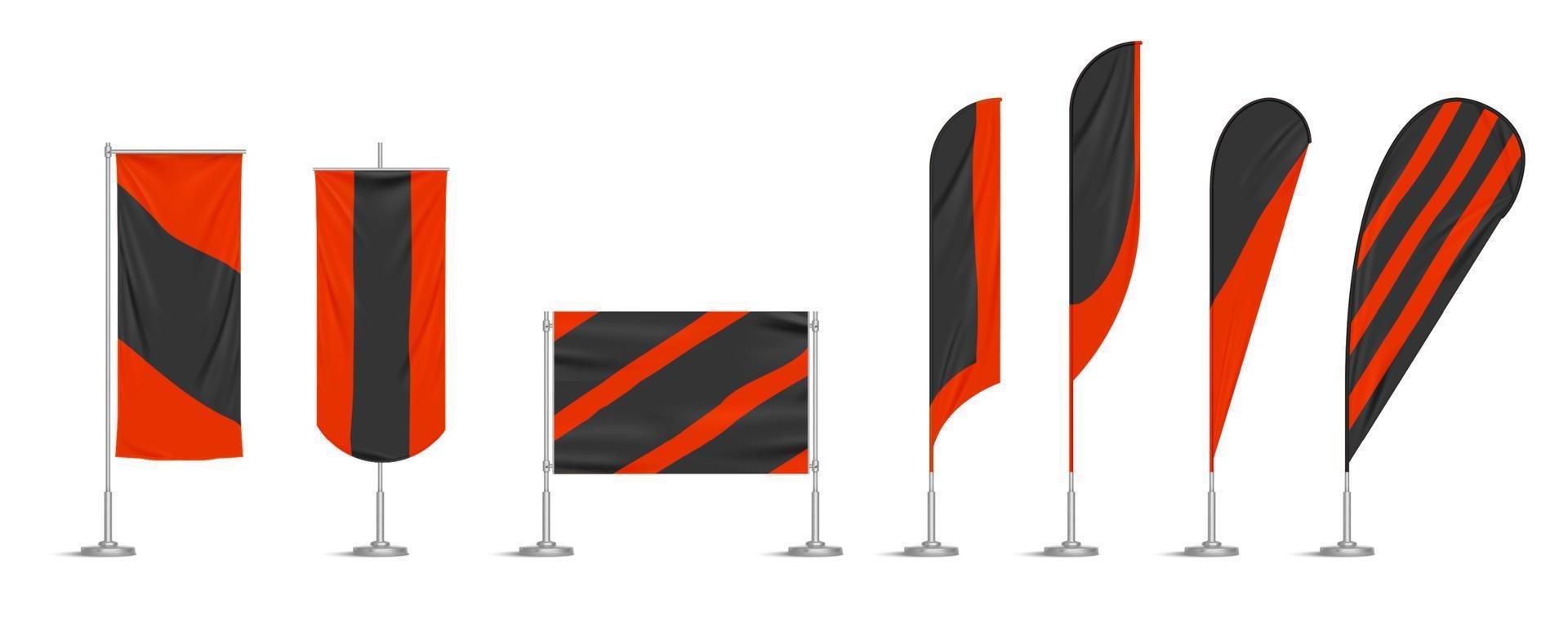 Red and black vinyl flags and banners on pole vector