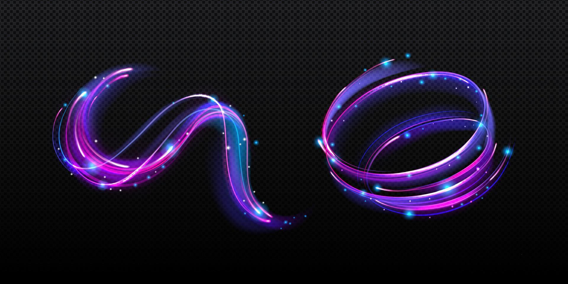 Neon magic swirl, wind effect purple twirl light vector