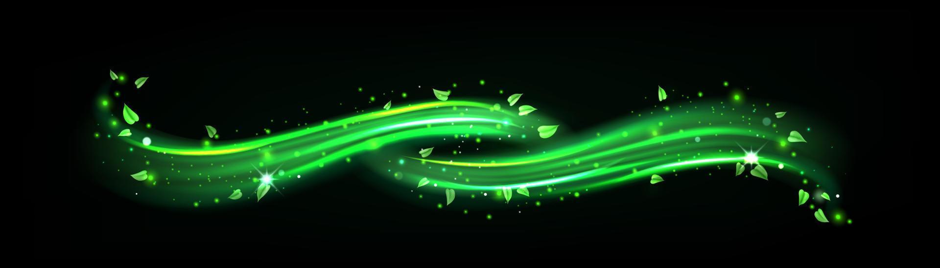 Abstract wind swirl with green leaves and sparkles vector