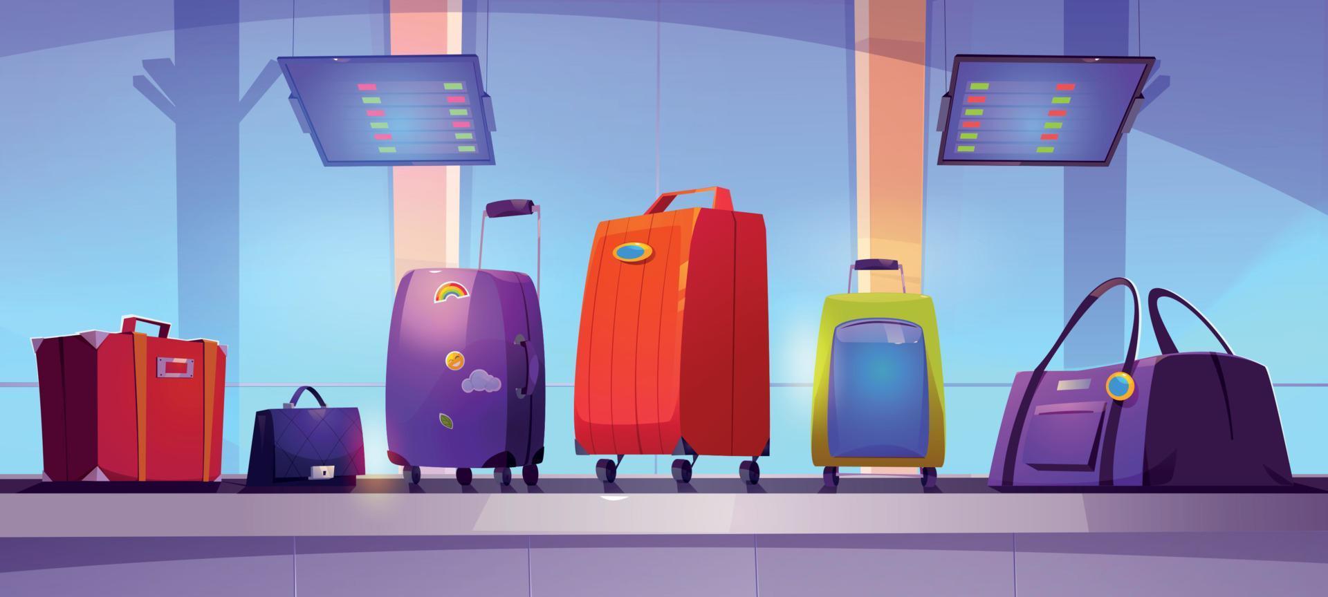 Airport terminal with luggage on conveyor belt vector