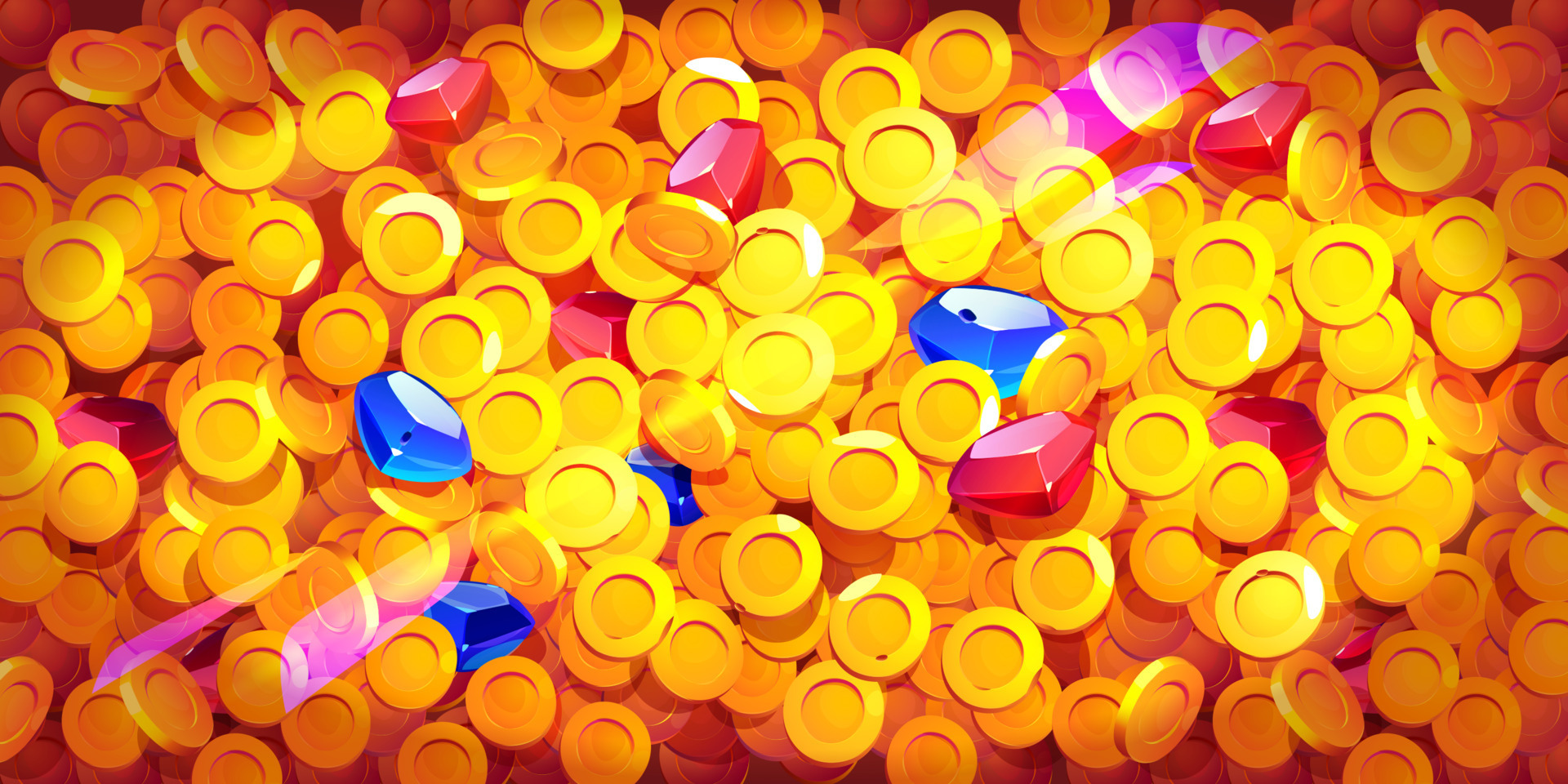 Pile of gold coins and gem stones top view 12816464 Vector Art at Vecteezy