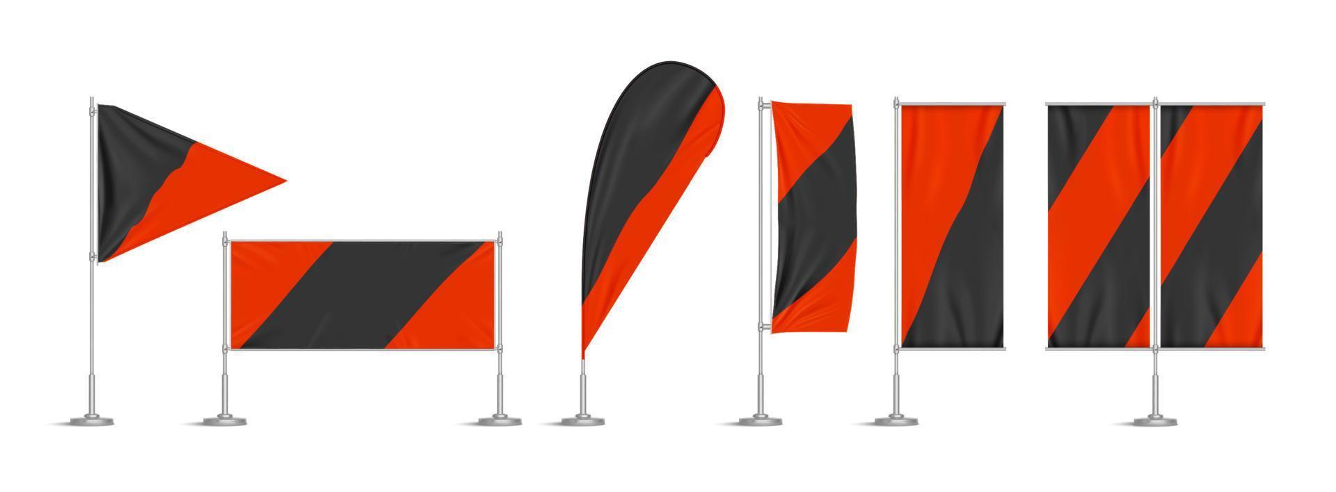 Red and black vinyl flags and banners on pole vector