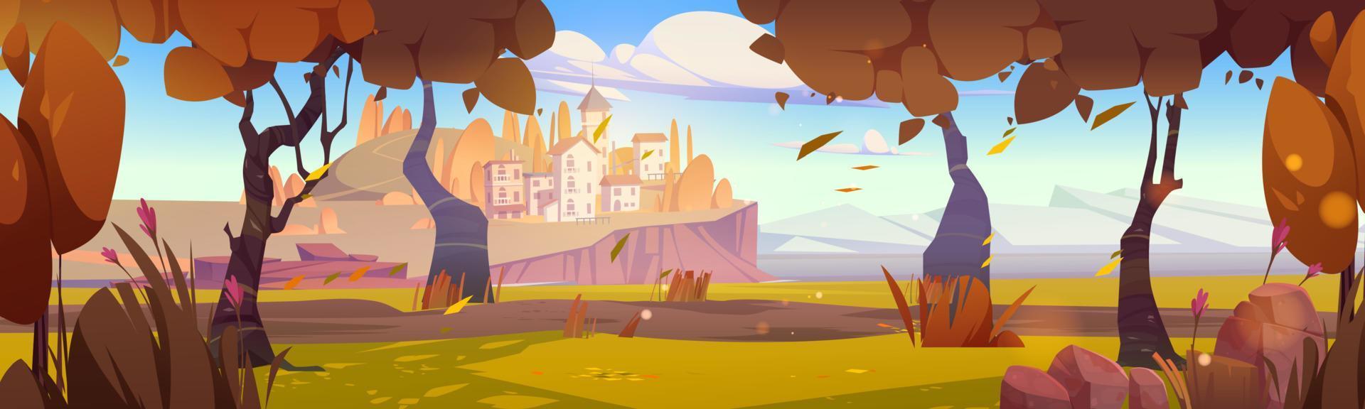 Autumn mediterranean landscape with city on island vector