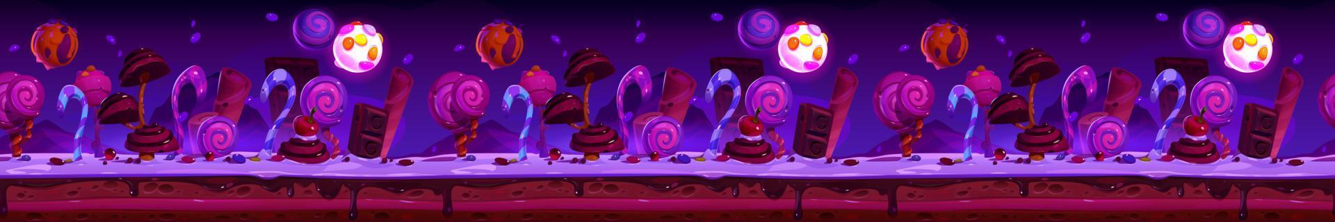 dulce planeta noche paisaje dibujos animados juego plataforma vector